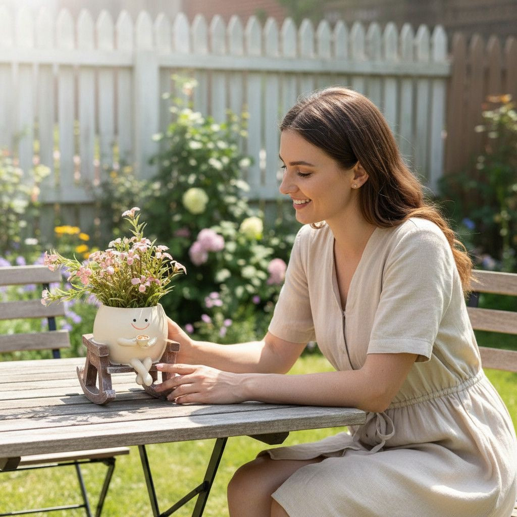 Cutiepotsy Walter & Rose — Rocking Chair Planter, character plant pot