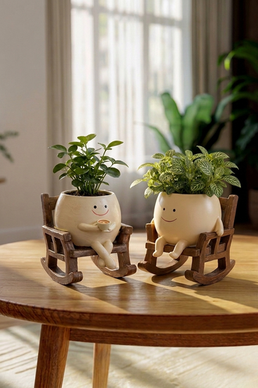 Cutiepotsy Walter & Rose — Rocking Chair Planter, character plant pot